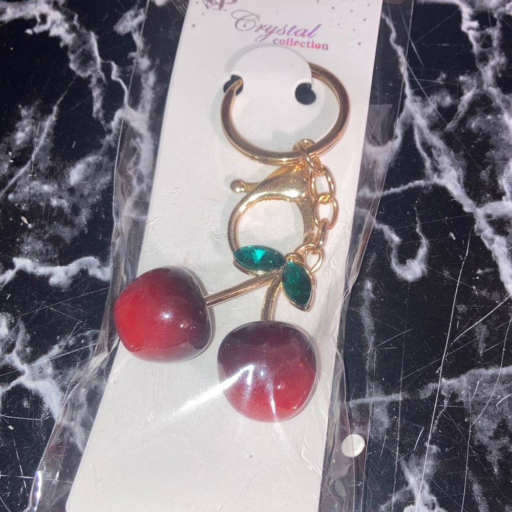 Cherry Keychain with Gold Accents